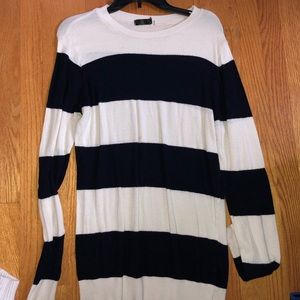 Cream and Navy Blue Striped Sweater